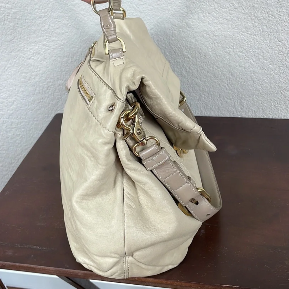 Nina Ricci Liane Leather Satchel Bag Top Handle Shoulder Strap Cream Ivory